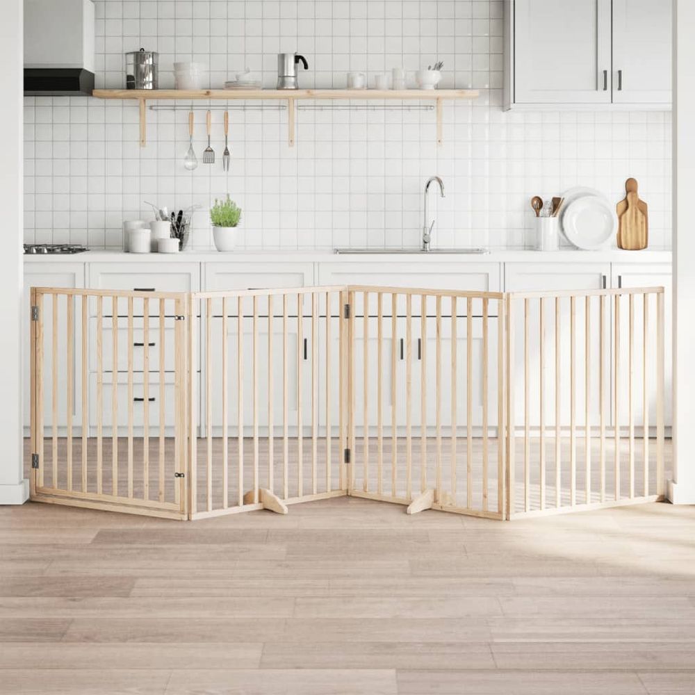 Barrière chien haute 90cm avec porte 4 panneaux pliable 320cm bois brun