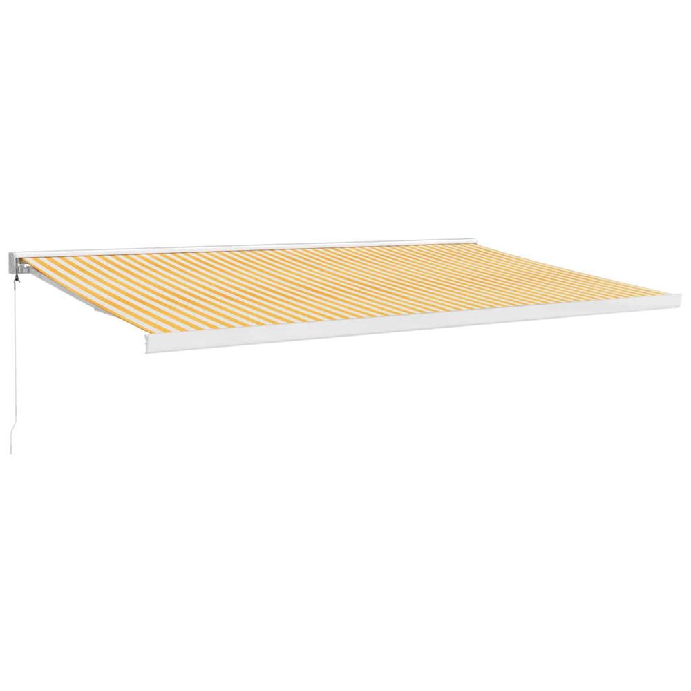 Auvent rétractable jaune et blanc avec cadre blanc 5 x 3 m