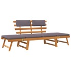 Chaise longue avec coussin 2-en-1 190 cm bois solide d'acacia