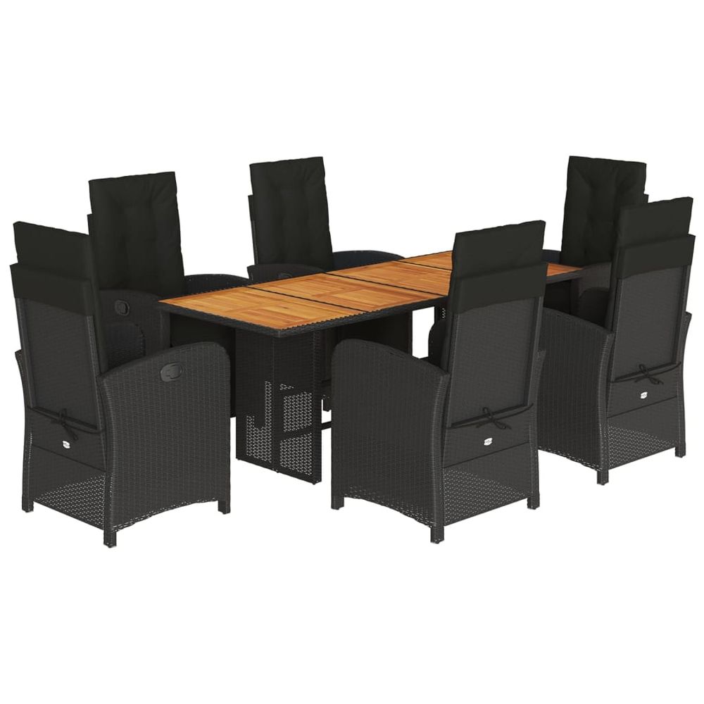 Ensemble à manger de jardin coussins 7pcs noir résine tressée