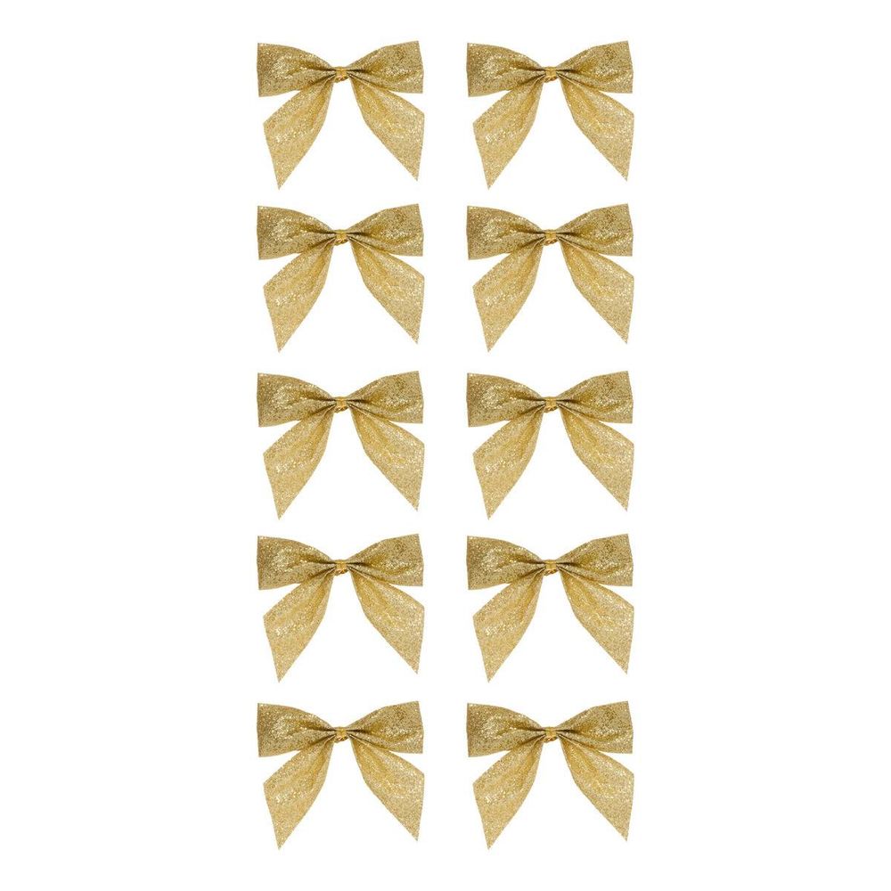 Lot de 10 nœuds de sapin mini pailletés or