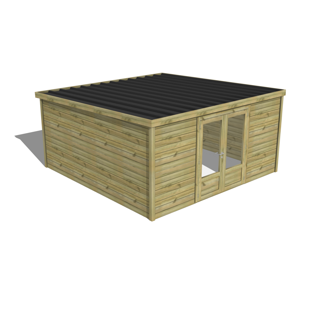 Abri de jardin bois pin traité autoclave 27mm - essentiel - 4,34x4,34m / 19m2 - bac acier - abri français