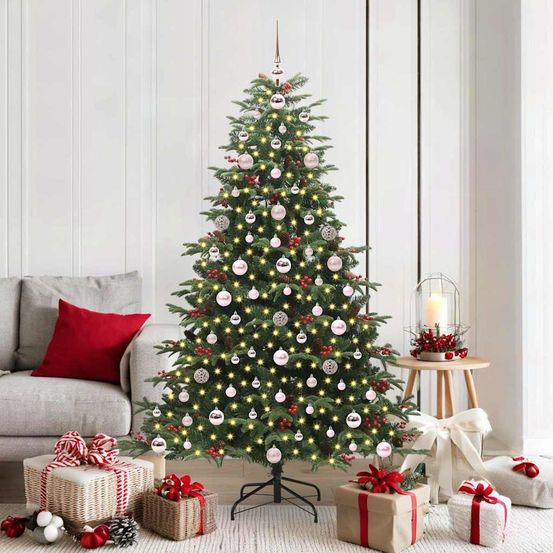 Sapin de noël led 180 cm prêt à décorer, inclus 120 boules et guirlande lumineuse 8 effets, pour salon et fêtes