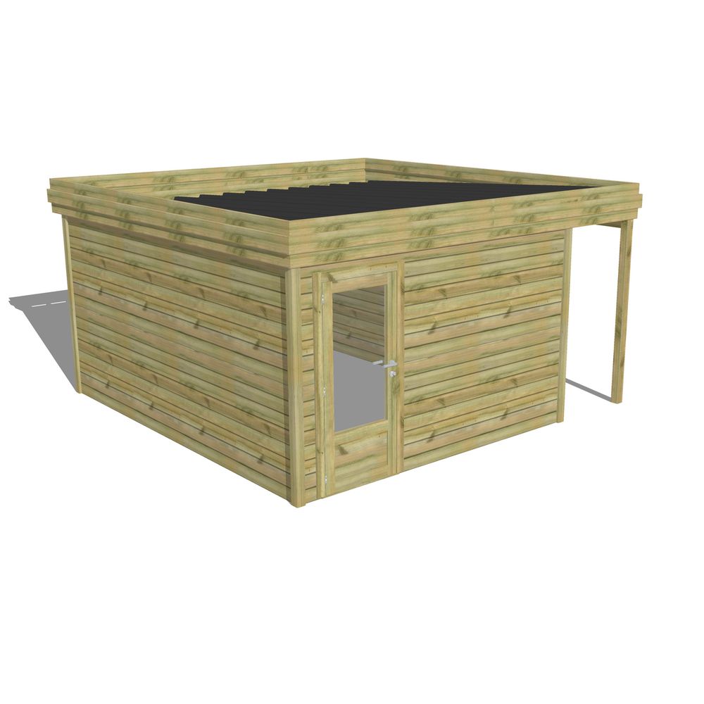 Abri de jardin bois pin traité autoclave 27mm - 4,44x4,34m / 19m2 - bac acier - abri français