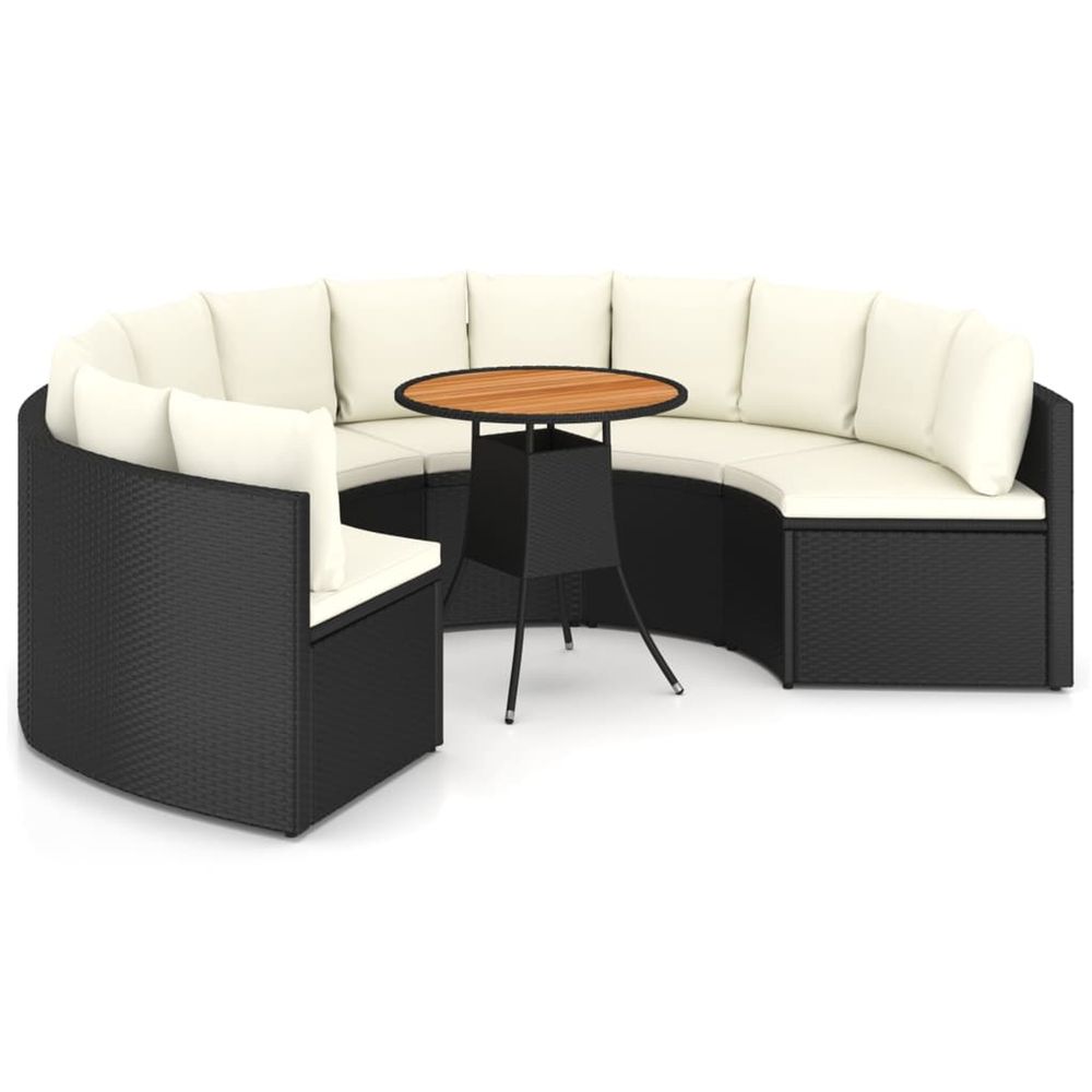 Salon de jardin 7 pcs avec coussins résine tressée noir