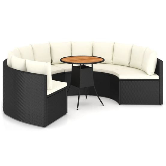 Salon de jardin 7 pcs avec coussins résine tressée noir