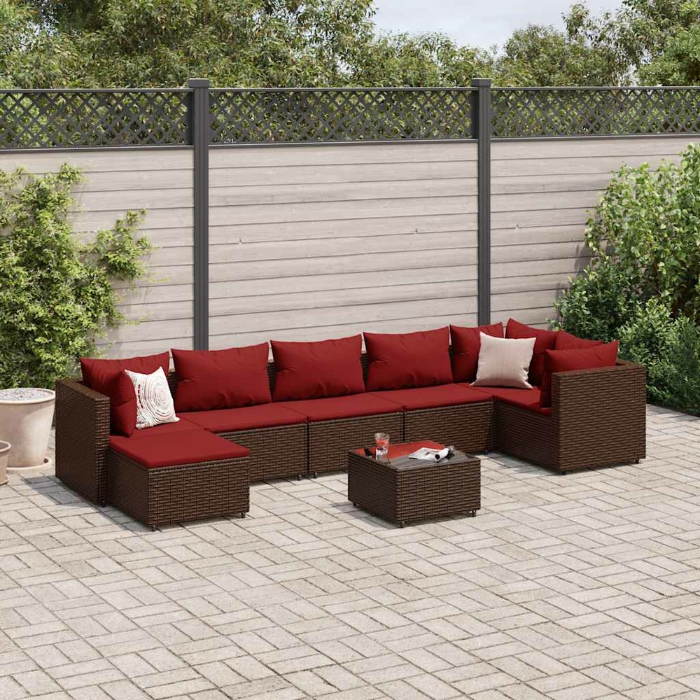 Salon de jardin avec coussins 8 pcs marron résine tressée