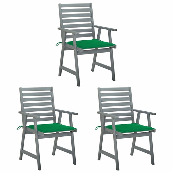 Chaises à manger d'extérieur lot de 3 et coussins acacia massif