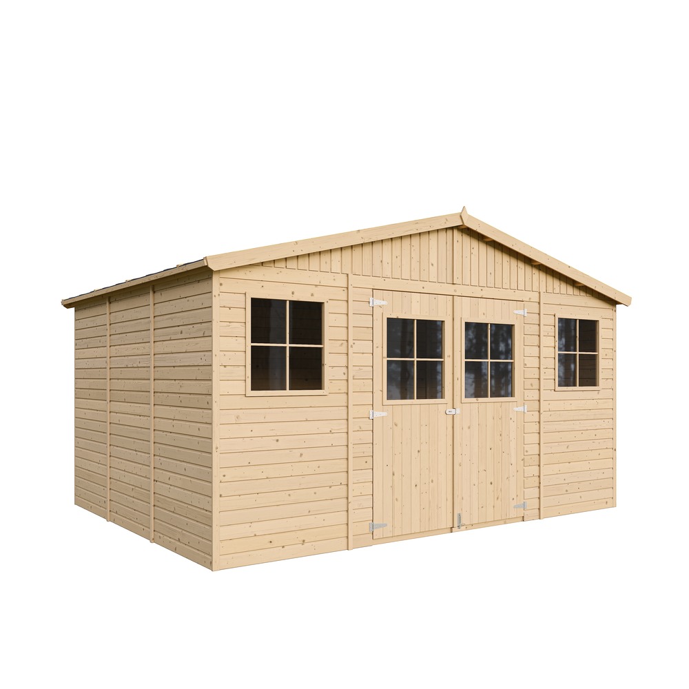Abri de jardin en bois 12 m² - avec sol imprégné – h246 x 418 x 320 cm - m331+m331g