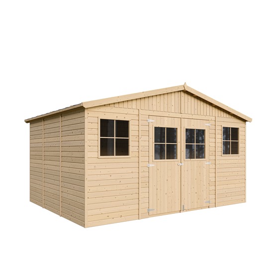Abri de jardin en bois 12 m² - avec sol imprégné – h246 x 418 x 320 cm - m331+m331g