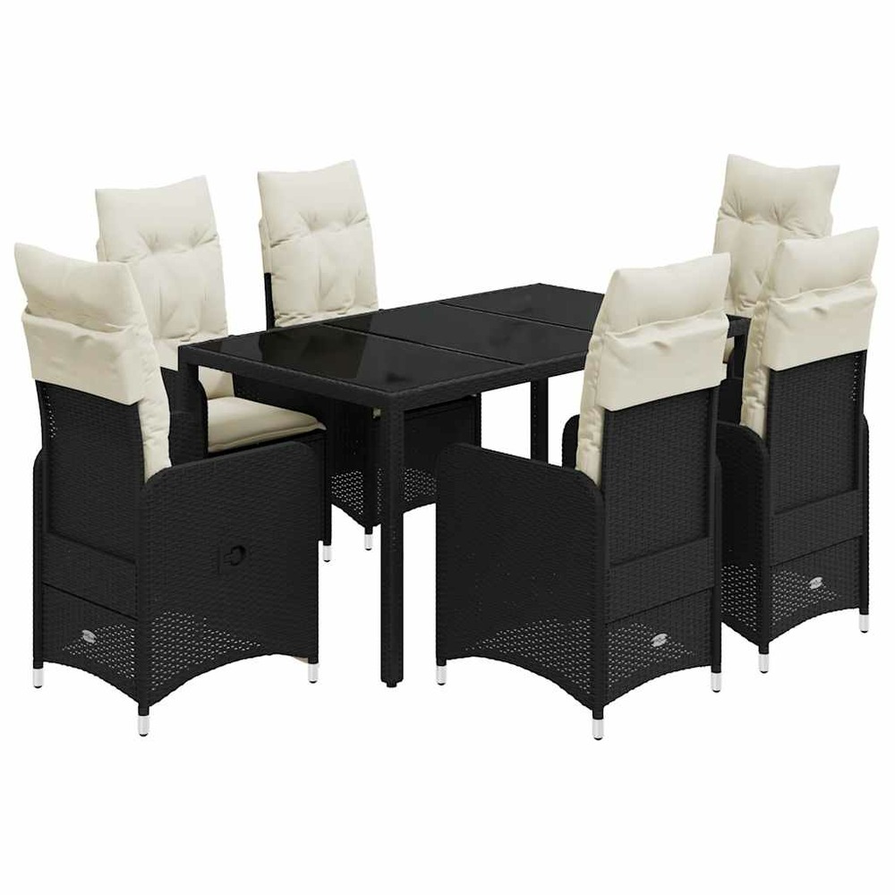 Ensemble de bistro de jardin 7 pcs coussins noir poly rotin