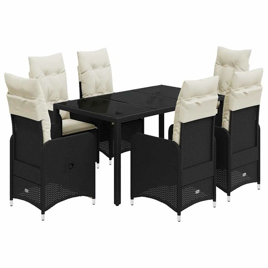 Ensemble de bistro de jardin 7 pcs coussins noir poly rotin
