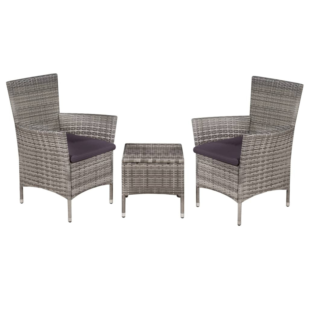 Mobilier de bistro 3 pcs résine tressée gris