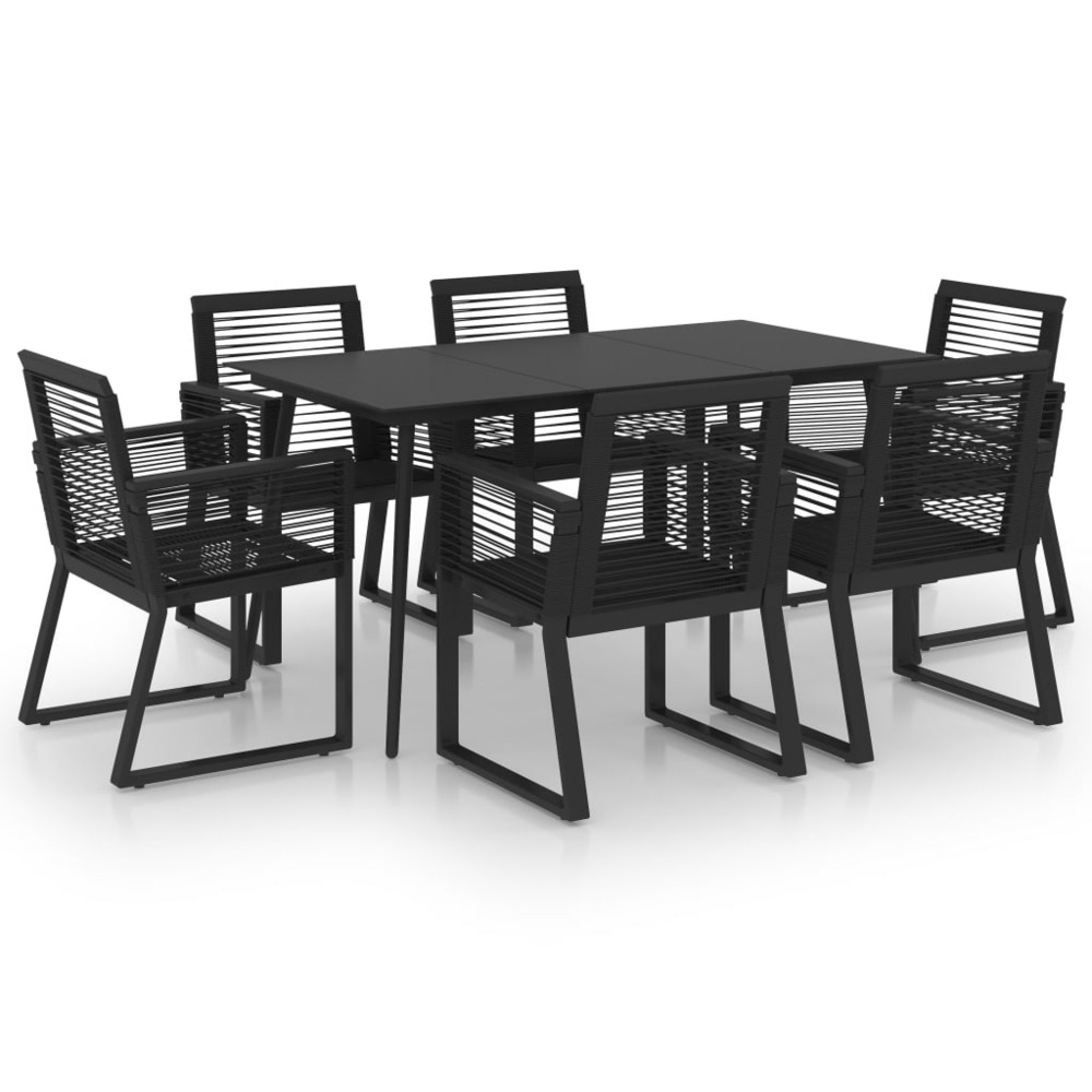 Ensemble à dîner salon de jardin meuble d'extérieur 7 pièces rotin pvc noir