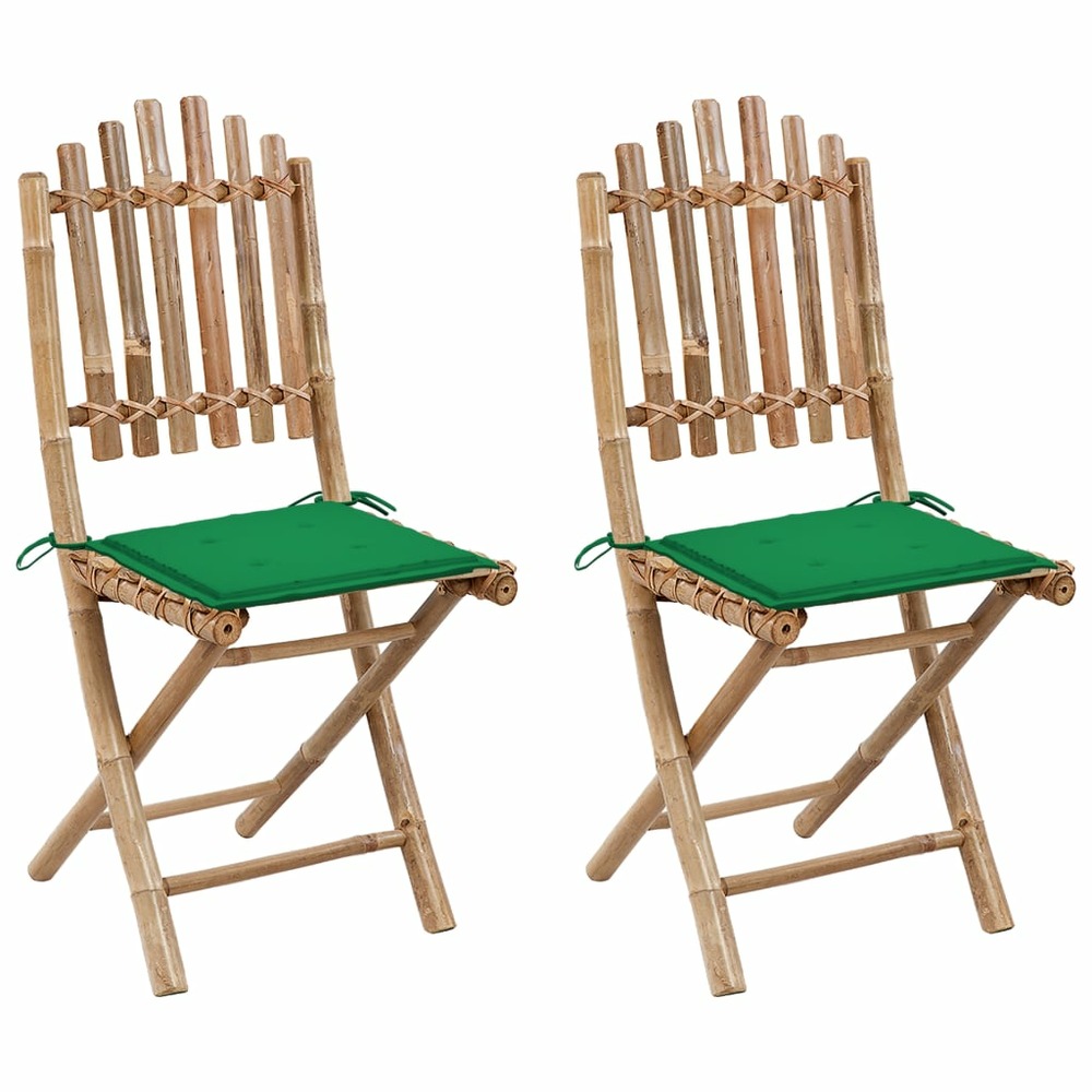 Chaises pliables de jardin lot de 2 avec coussins bambou