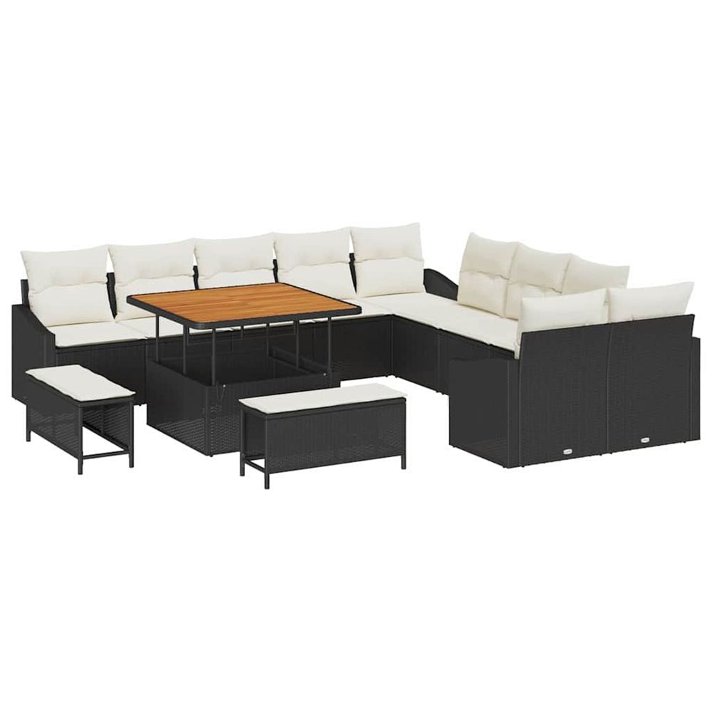 Ensemble de canapé de jardin 13 pcs noir poly rotin