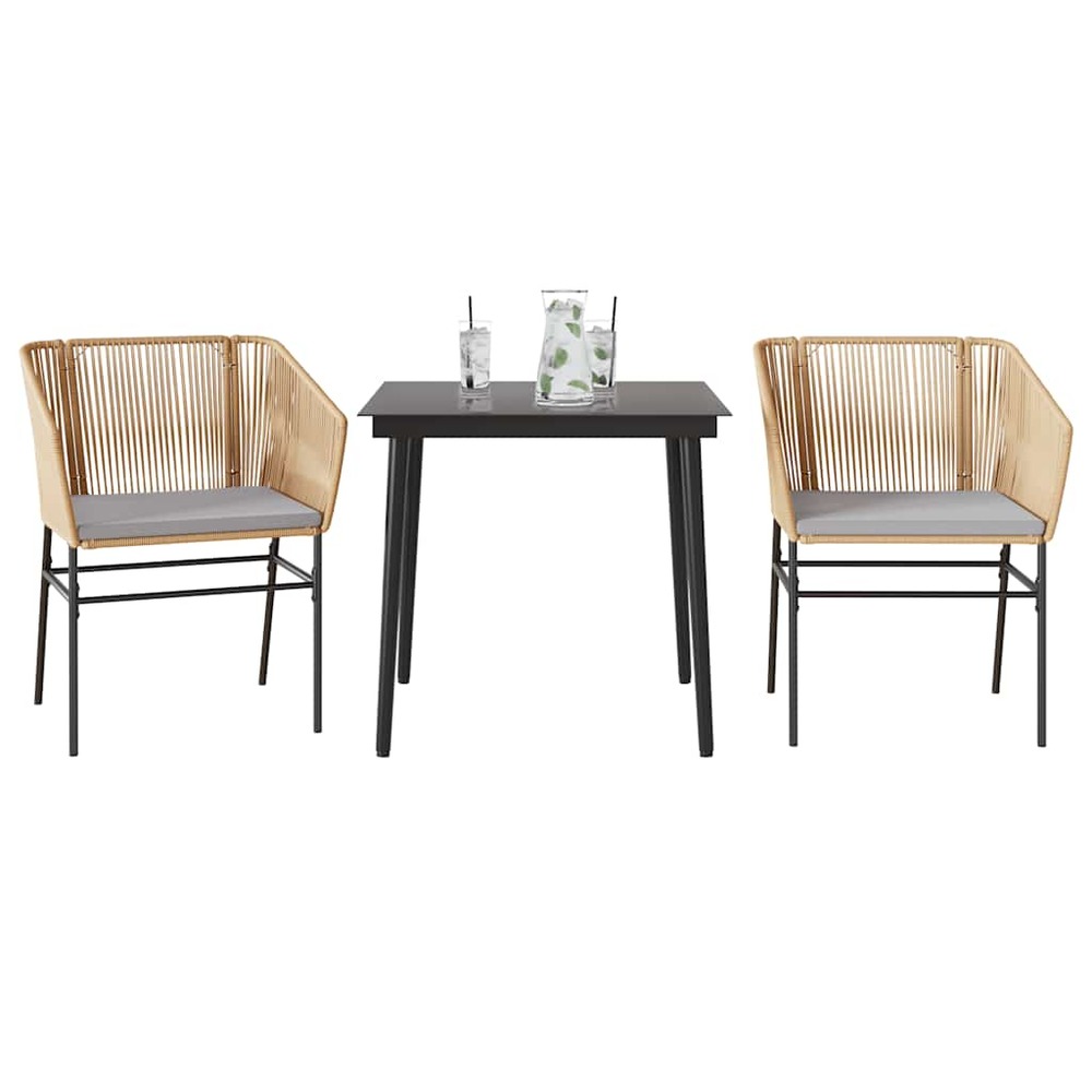 Ensemble à manger jardin coussins 3pcs marron poly rotin verre