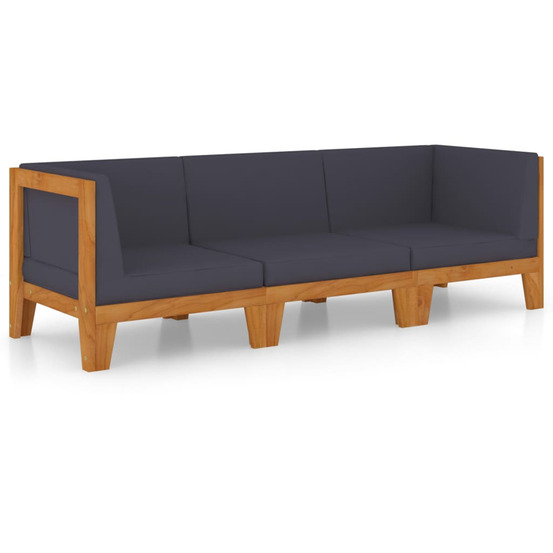 Salon de jardin 3 pcs avec coussins bois d'acacia solide