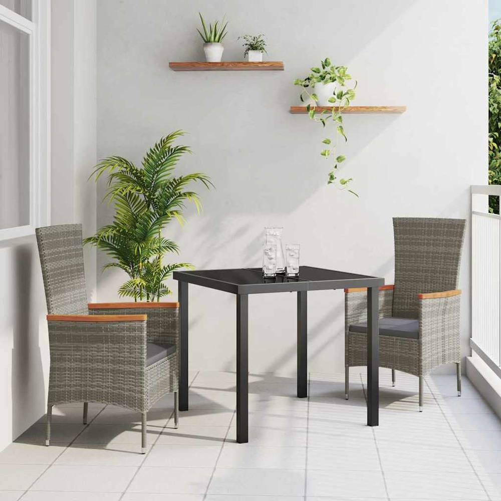 Ensemble de salle à manger pour jardin avec coussin 3 pcs gris