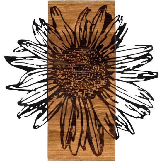 Décoration murale en bois et métal walnut marguerite