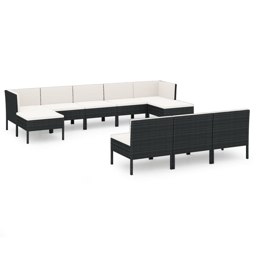Salon de jardin 10 pcs avec coussins résine tressée noir