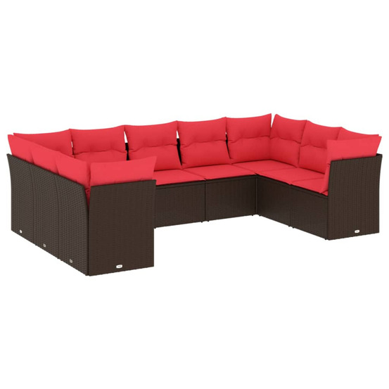 Salon de jardin avec coussins 9 pcs marron résine tressée