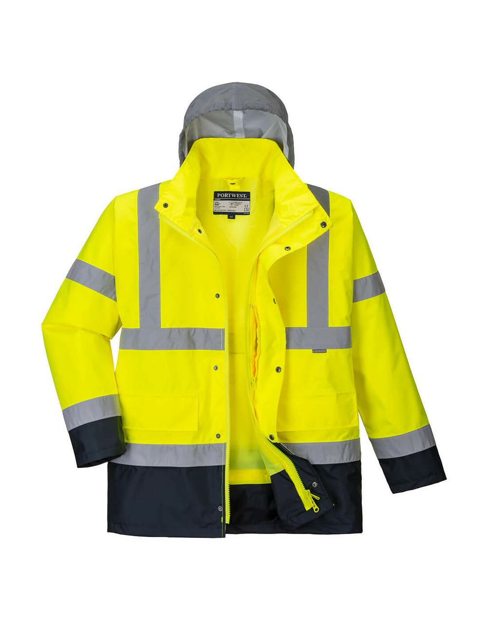 Parka hi-vis bicolore contrastée trafic 4 en 1 couleur : jaune/marine taille s - portwest