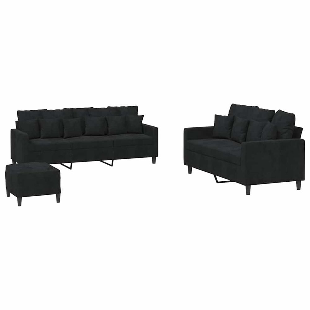 Ensemble de canapés 3 pcs avec coussins noir velours