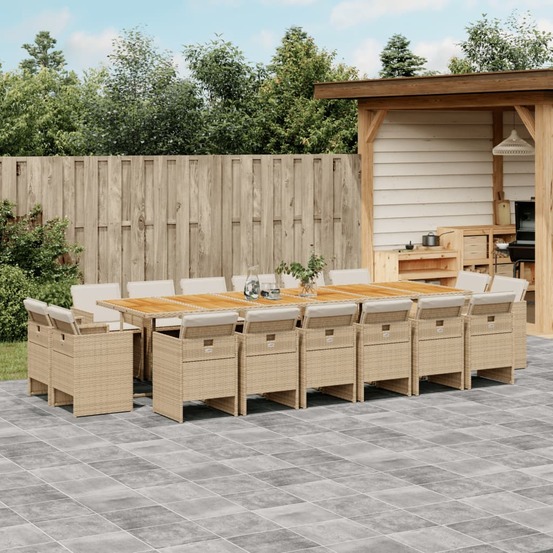 Ensemble à manger de jardin et coussins 17 pcs beige