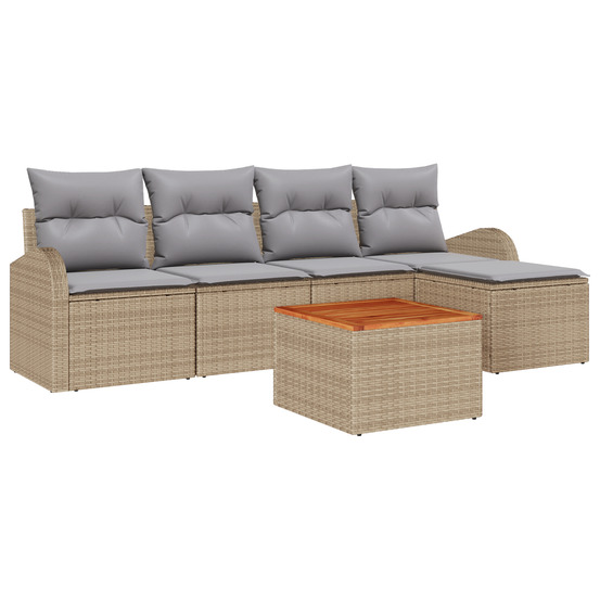 Ensemble de canapés de jardin 6 pièces avec coussins beige poly rotin acacia