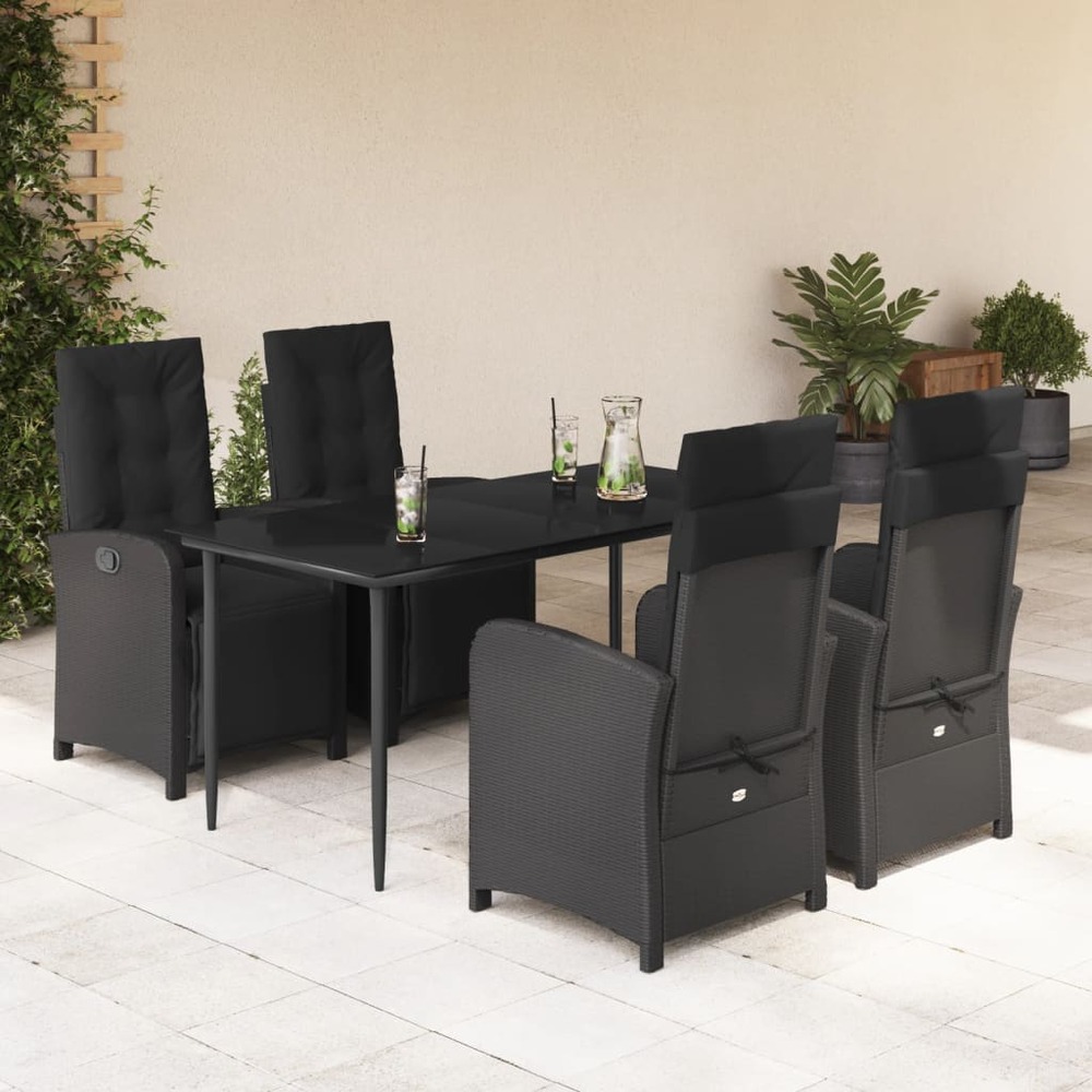 Ensemble à manger de jardin coussins 5pcs noir résine tressée