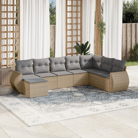 Salon de jardin avec coussins 8 pcs beige résine tressée