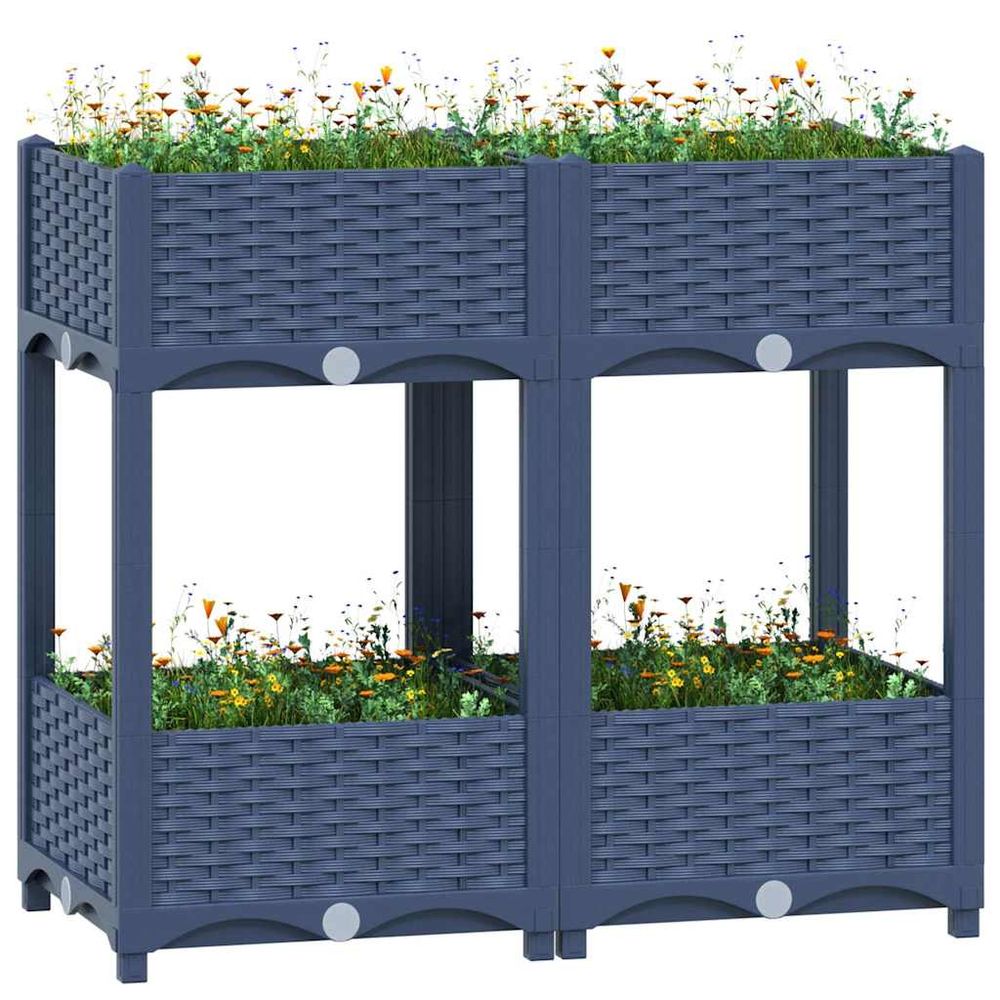 Carré potager sur pieds 80x40cm polypropylène avec étagère pour balcon jardin gris