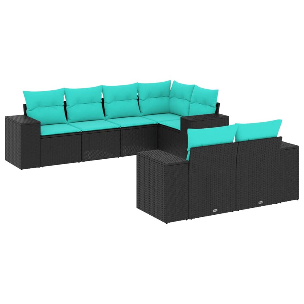 Salon de jardin 7 pcs avec coussins noir résine tressée
