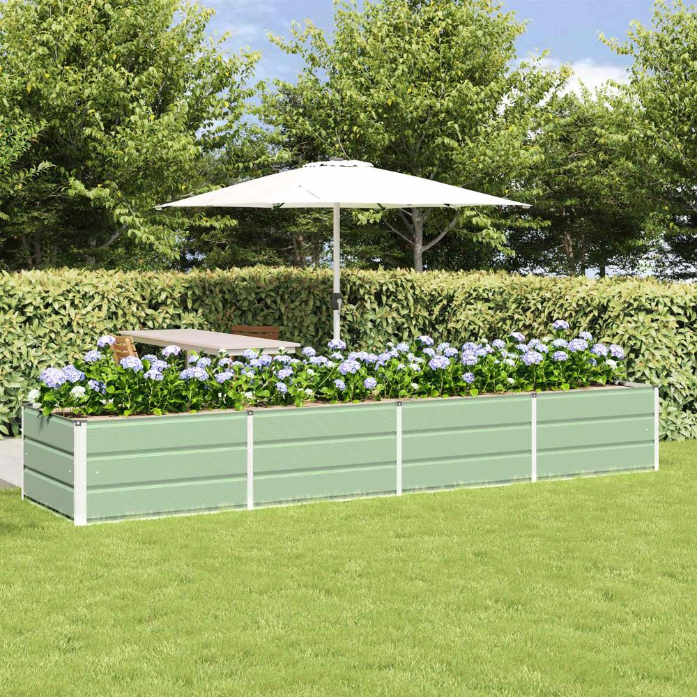 Très grande jardinière acier vert 320x80x45 cm pour aménagement paysager