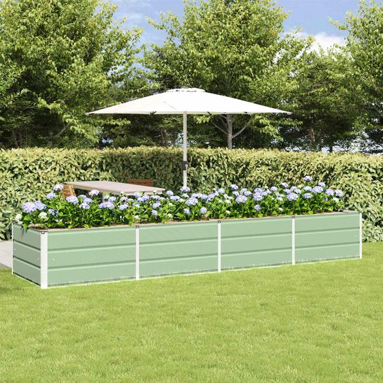 Très grande jardinière acier vert 320x80x45 cm pour aménagement paysager