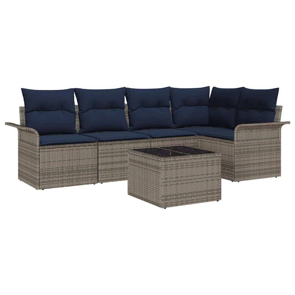 Ensemble de canapé de jardin 6 pc gris polyrotin