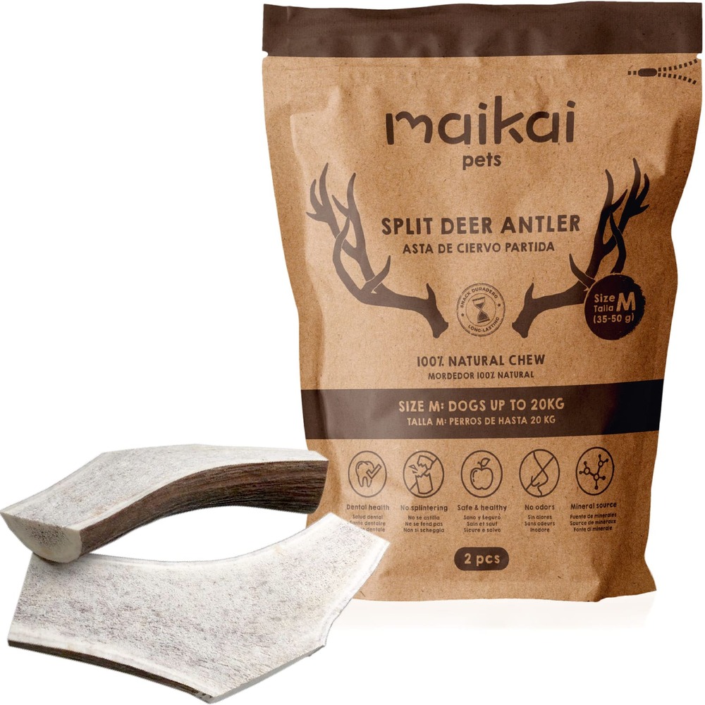 Bois de cerf tranché pour chien 100% naturel (taille m x 2 pcs) - os à mâcher