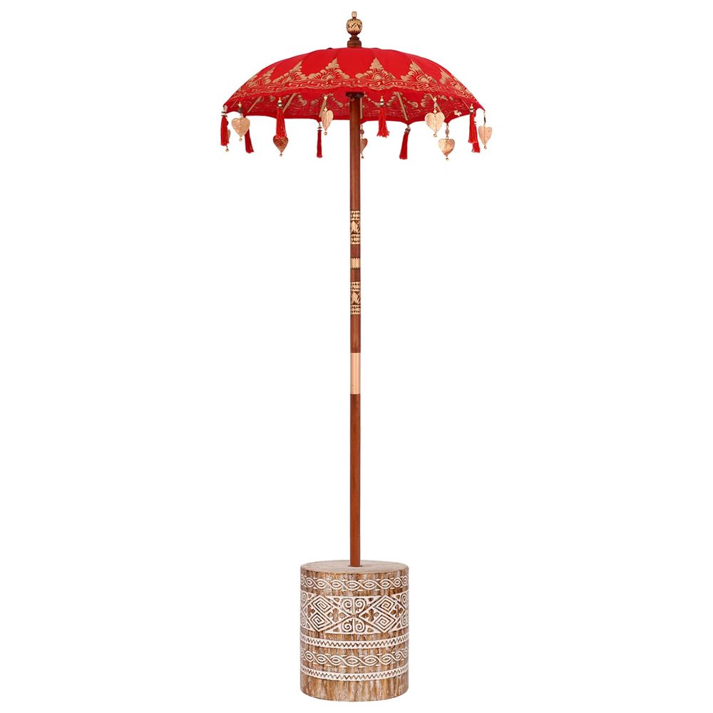 Parasol balinais avec base rouge 95 x 95 x 260 cm