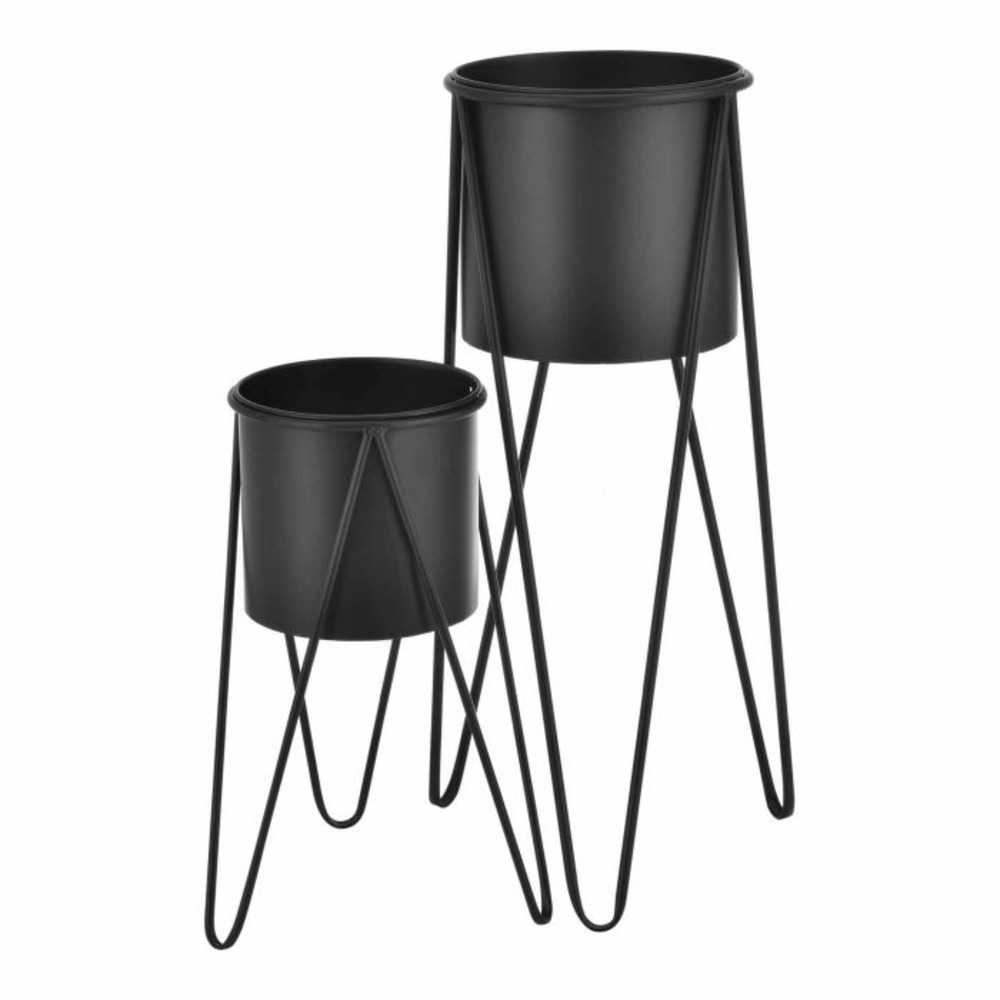 Set de 2 supports de plante cache pot pot de fleur bac à fleurs vase métal noir