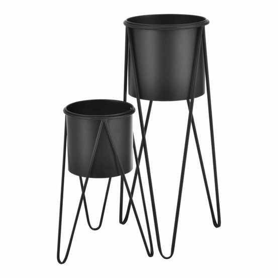 Set de 2 supports de plante cache pot pot de fleur bac à fleurs vase métal noir