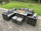 Rattan meubles de jardin ensemble canapé terrasse extérieure foyer au gaz table à manger chauffage au gaz brûleur avec fauteuil
