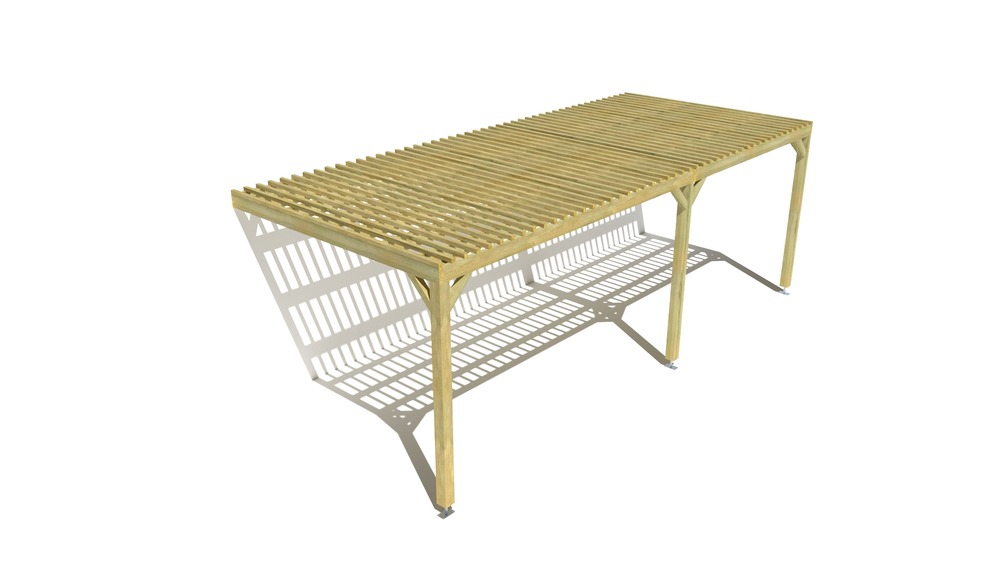 Pergola bois • 7m x 3m • adossée • sens largeur • lattage bois • livraison comprise