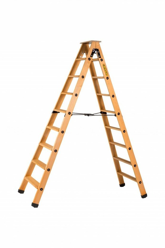 Escabeau double accès bois 2x8 marches + tablette - hauteur de travail 3,25m