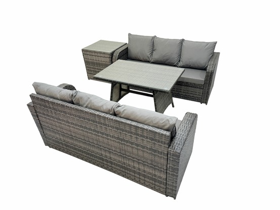 Garden furniture canapé set table à manger rectangulaire intérieur extérieur 6 places rattan set gris foncé mixte