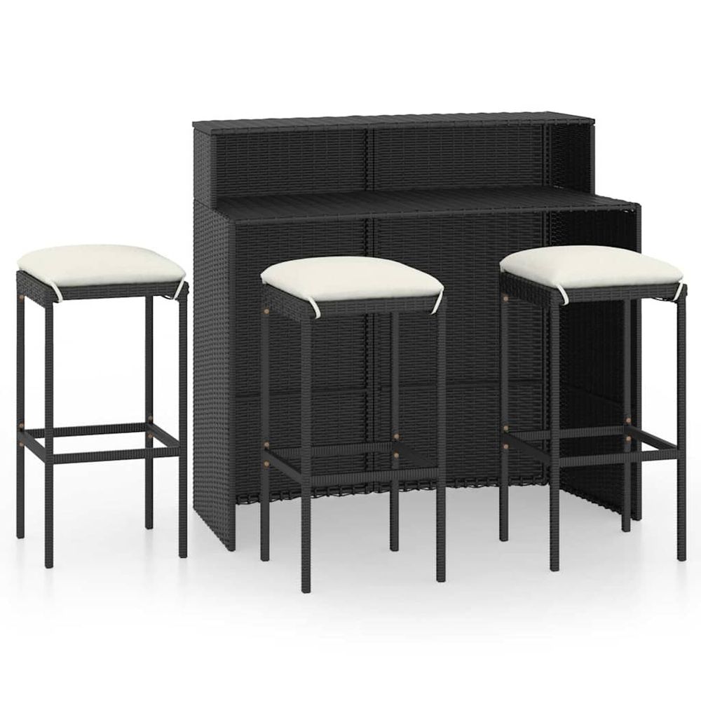 Ensemble de bar de jardin avec coussins 4 pcs noir