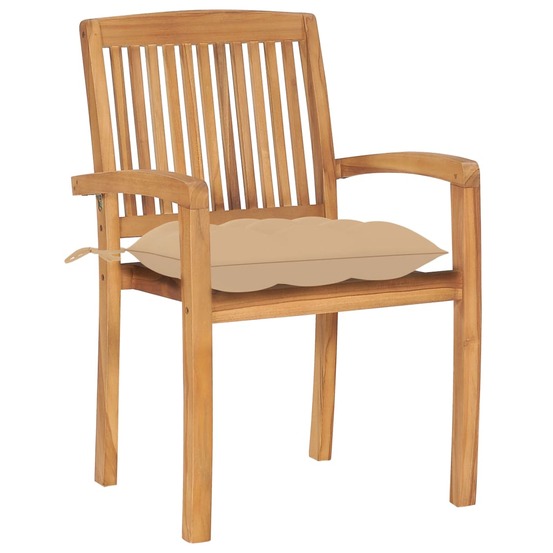Chaises de jardin lot de 2 et coussins beige bois teck massif