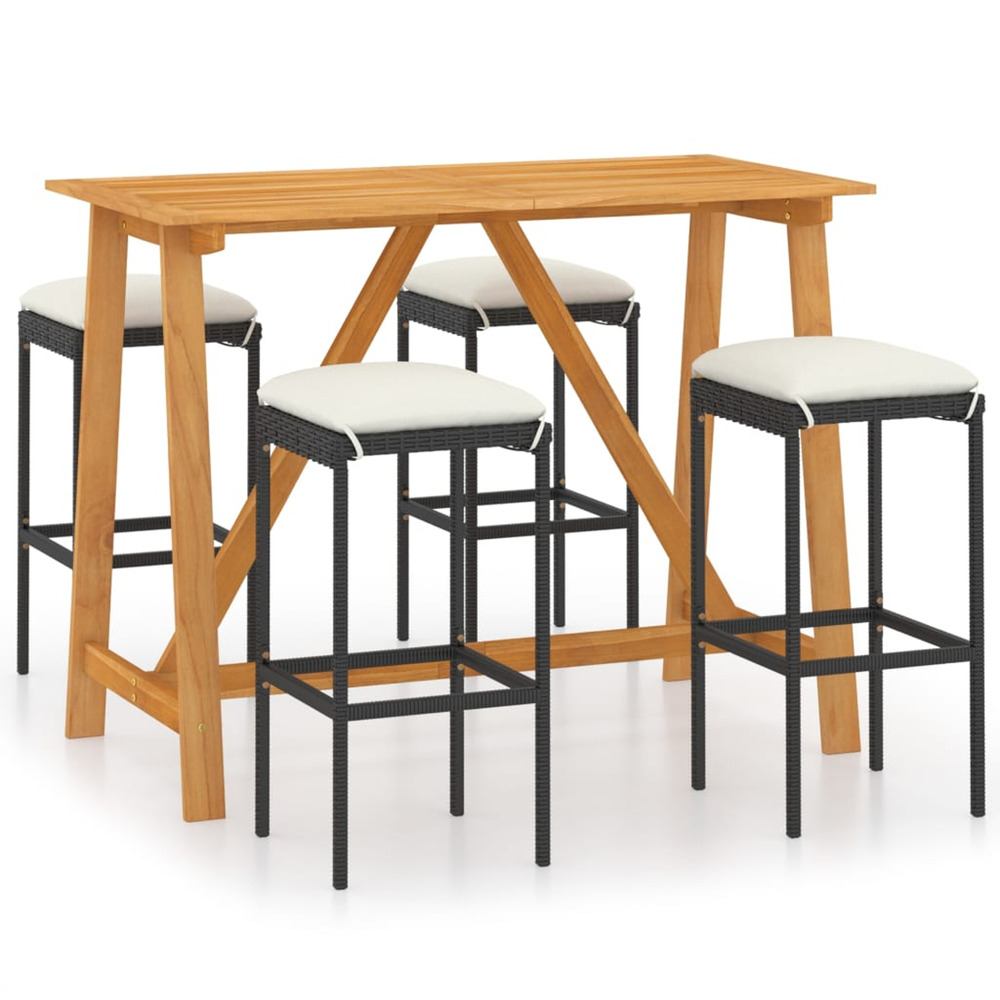 Ensemble de bar de jardin avec coussins 5 pcs noir