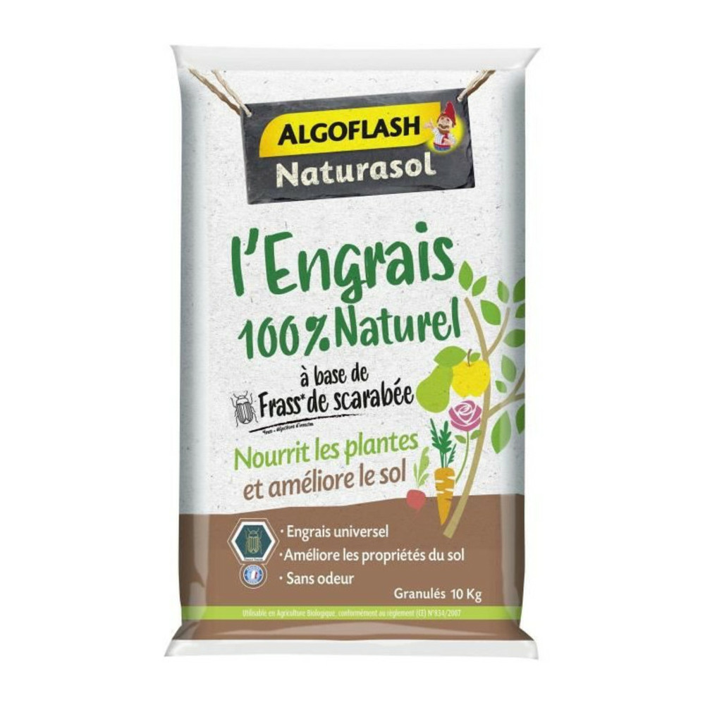 Engrais 100% naturel complet a base de fass de scarabée - algoflash naturasol - 10 kg