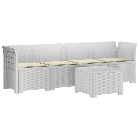 Canapé de jardin 4 places avec coussins look rotin pp blanc